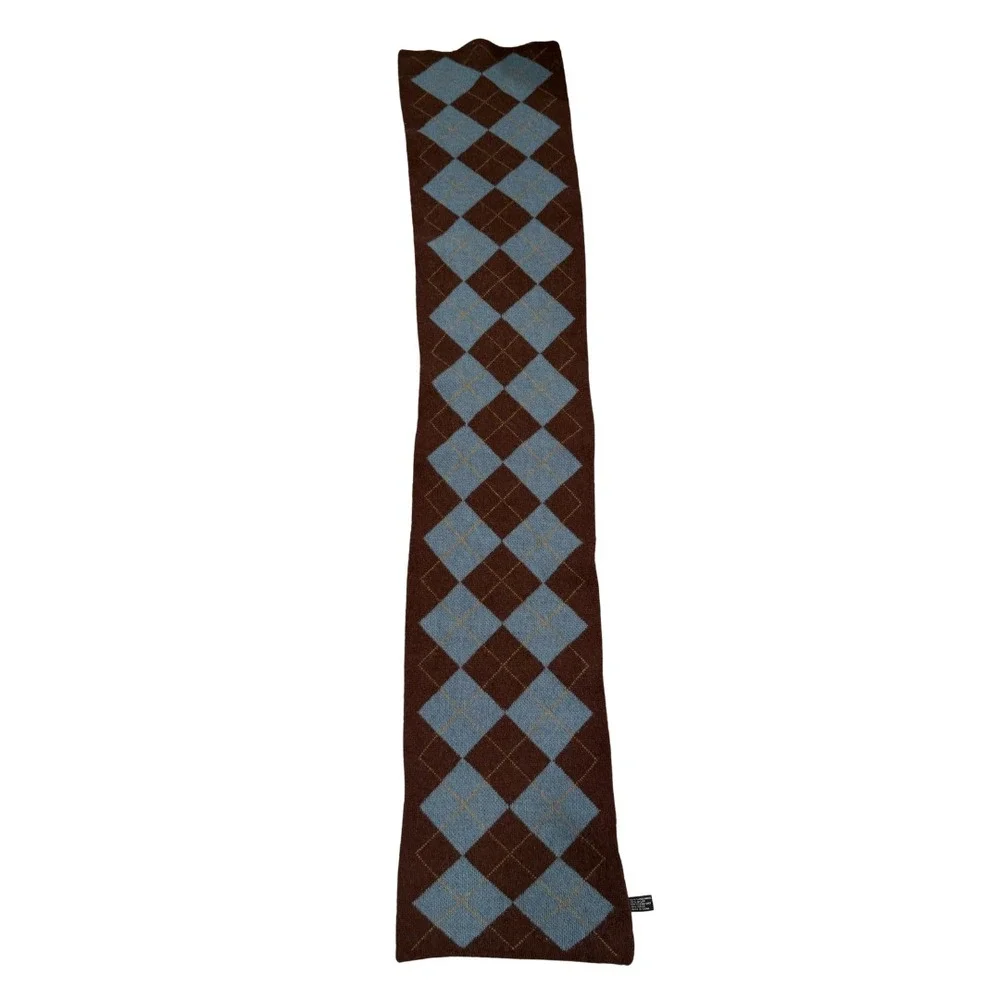 Grandpa Argyle Wool Scarf Unisex Brown Grandpa Vintage Accessory